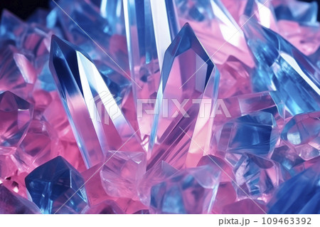 AI-generated content. Abstract background of pink-blue crystals with refraction of light 109463392