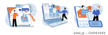 Digital marketing vector illustration. Distribution channels play crucial role in reaching and connecting with online consumers Promotion is key element digital marketing, driving brand visibility Digital marketing vector illustration. Distribution channels play crucial role in reaching and connecting with online consumers Promotion is key element digital marketing, driving brand visibility 109463848