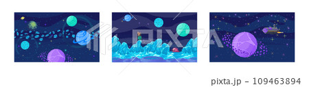 Space game. Vector illustration. Navigating through pixelated asteroid field tests your piloting skills in game The galactic space game offers glimpse into vast and interconnected universe 109463894