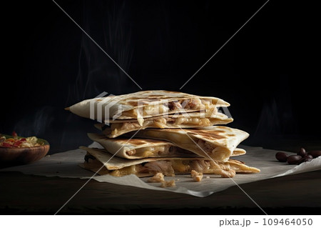 Mexican Quesadilla, Tortilla with Cheese, Meat, Traditional Mexican Quesadilla Lunch, Generative AI 109464050