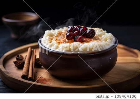 Rice Pudding, Delicious Rice Dessert, Creamy Porridge Dessert with Cinnamon, Sweet Rice Pudding 109464100