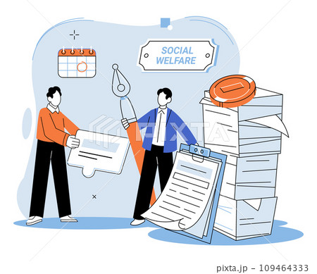 Social welfare. Vector illustration. Engaging in social welfare activities promotes unity within community Voluntary contributions are essential for success international social welfare programs 109464333