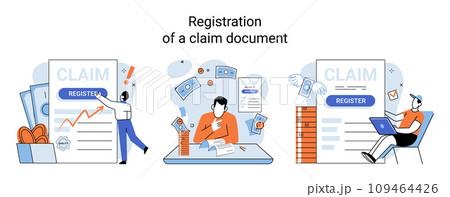 Claim vector illustration. Simplify claim process with organized financial schedule and clear paperwork Turn claim document into financial guide, leading you to compensation success Organize Claim vector illustration. Simplify claim process with organized financial schedule and clear paperwork Turn claim document into financial guide, leading you to compensation success Organize 109464426