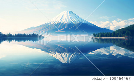 湖面に映る富士山 109464467