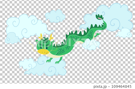 Illustration of a dragon peeking through the clouds Illustration of a dragon peeking through the clouds 109464845