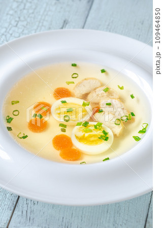 Chicken broth in plate Chicken broth in plate 109464850