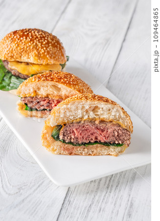 Two homemade cheeseburgers 109464865