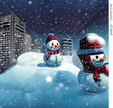 雪降る晩の街角の雪だるまのイラスト 雪降る晩の街角の雪だるまのイラスト 109465146