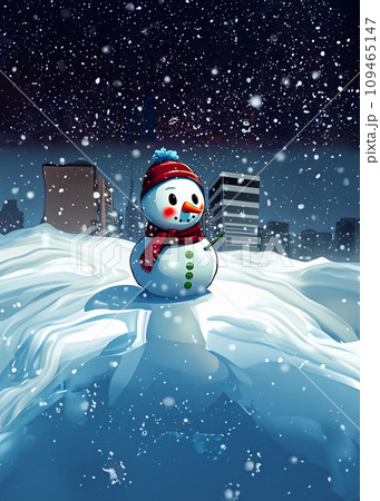 雪降る晩の街角の雪だるまのイラスト 雪降る晩の街角の雪だるまのイラスト 109465147