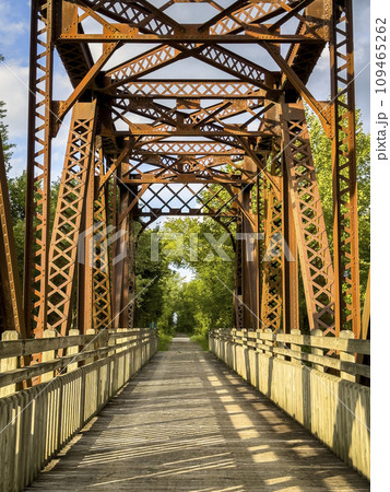 trestle on Katy Trail in Missouri over the Middle River near Tebbetts - 237 mile bike trail stretching across most of the state of Missouri converted from abandoned railroad 109465262