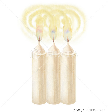 Watercolor candles with flame and light for illustrations for Christmas, Candlemas, wedding, birthday, Easter, magic, memorial day, spa and relaxation for invitations, cards, social posts, banner Watercolor candles with flame and light for illustrations for Christmas, Candlemas, wedding, birthday, Easter, magic, memorial day, spa and relaxation for invitations, cards, social posts, banner 109465287