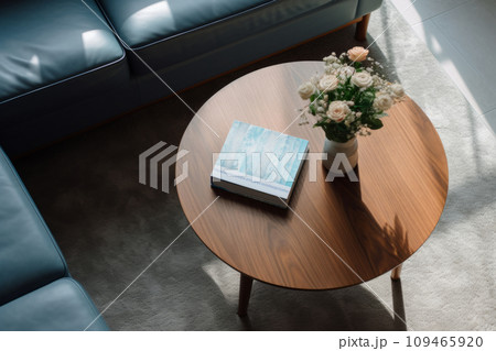 A coffee table in a living room, view from above. Generative AI 109465920