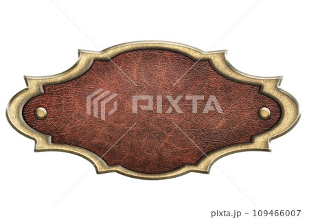 vintage leather sign in a figured metal frame isolated on a white background vintage leather sign in a figured metal frame isolated on a white background 109466007