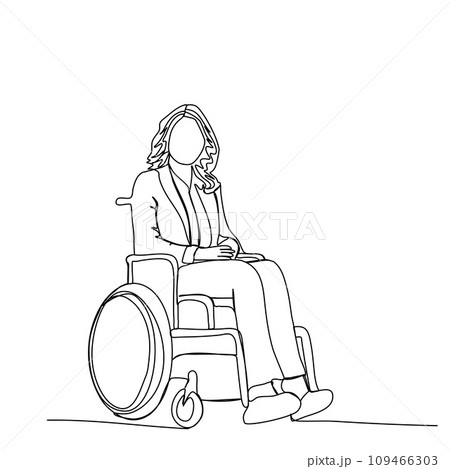 Woman in a wheelchair one line drawing vector illustration. Woman in a wheelchair one line drawing vector illustration. 109466303