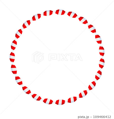 Christmas Candy Cane Frame. Striped ribbon circle sticker. 109466412