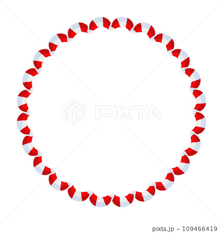 Christmas Candy Cane Frame. Striped ribbon circle sticker. 109466419