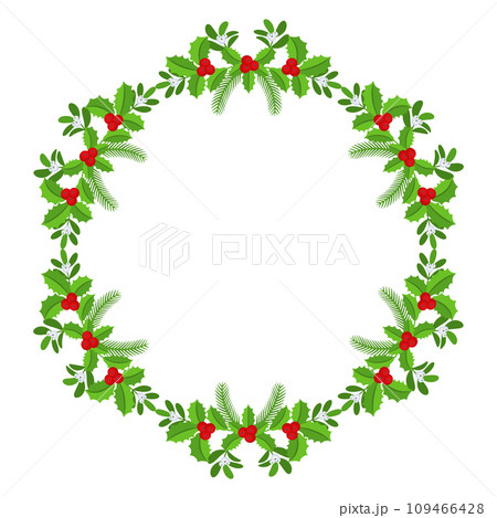 Christmas round floral wreath frame. Winter holiday decoration 109466428