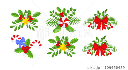 Christmas wreath design element set. Spruce evergreen branch 109466429