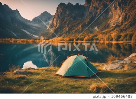 Camping in a beautiful natural landscape on a sunny evening 109466488