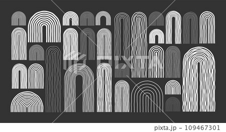 Mid century arch elements, modern geometric shapes. Contemporary design, minimalist art. Hand drawn lines. Trendy design elements for wall decor, posters, books and covers. Vector illustration 109467301