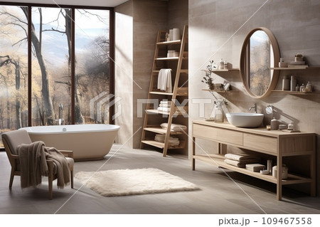 Bathroom in the Scandinavian style, clean lines and a minimalist aesthetic 109467558