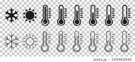 Thermometer and temperature icons Thermometer and temperature icons 109468940