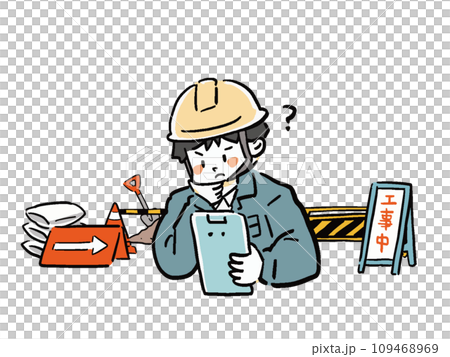 可疑工人和建築工地的插圖集 109468969