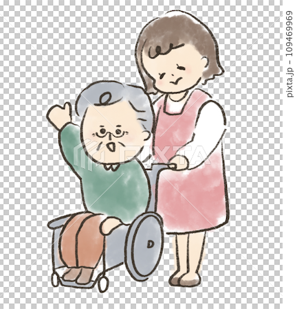 車椅子のシニアと介護スタッフ 車椅子のシニアと介護スタッフ 109469969