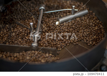 Coffee beans during the roasting process 109470411