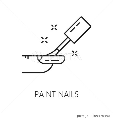 Nails paint icon for manicure service, hands care and fingernail beauty or treatment, line vector. Manicure and nail care outline pictogram of nail painting with polish by lacquer brush 109470498