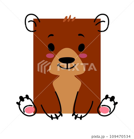 Cartoon bear animal character in math shape, geometry education for kids in vector doodle. Cute bear as square rectangle math shape or geometric figure with face, geometry and educational mathematics 109470534