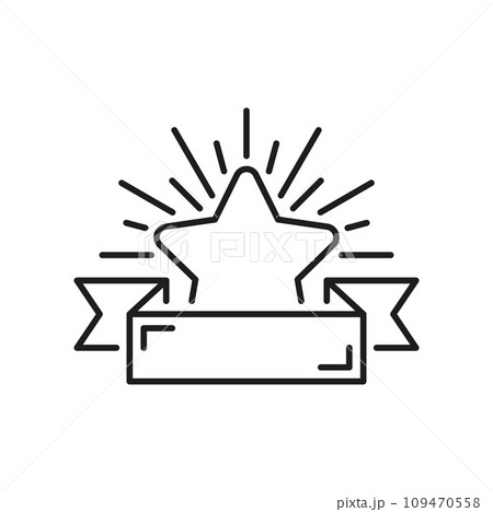 Ranking gold star prize award with banner ribbon, quality rating icon. Vector congratulation win, ranking reward grade best sign. Excellent service rate 109470558