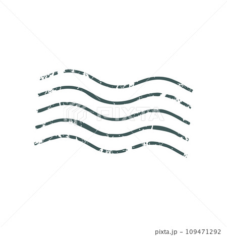 Postage and postal stamp, mailing card seal. Vector wavy lines sketch, postmark template. Rubber vintage stamp, grunge postmark design element 109471292