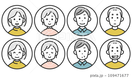 高齢者男性と女性の顔アイコンセット 高齢者男性と女性の顔アイコンセット 109471677