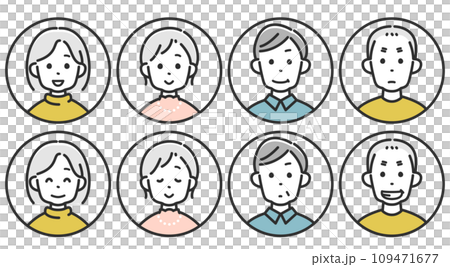 高齢者男性と女性の顔アイコンセット 高齢者男性と女性の顔アイコンセット 109471677