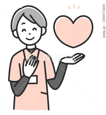 ハートマークを掲げる笑顔の女性医療スタッフ ハートマークを掲げる笑顔の女性医療スタッフ 109471683