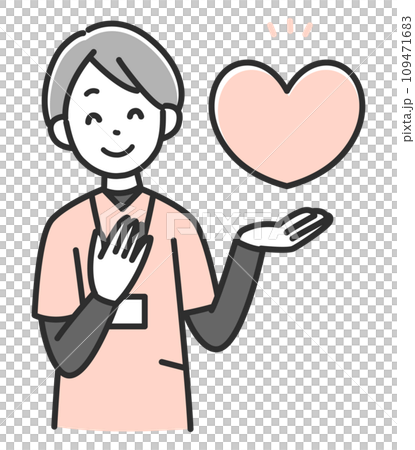 ハートマークを掲げる笑顔の女性医療スタッフ ハートマークを掲げる笑顔の女性医療スタッフ 109471683