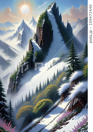 Winter Wonderland: Majestic Snowcapped Mountains in Alpine Landscape 109472440