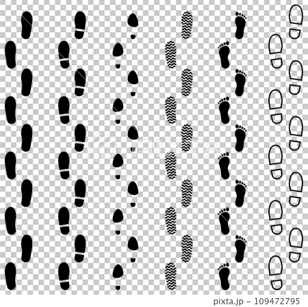 Vector illustration set of monochrome human footprints 109472795