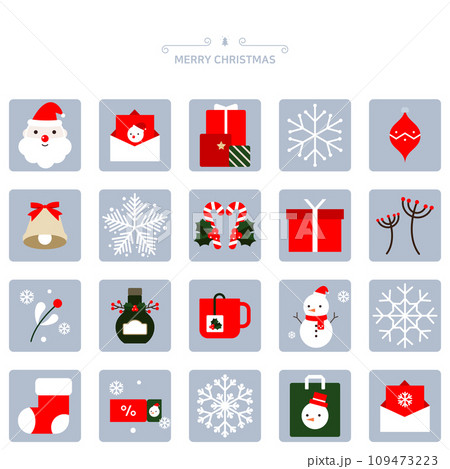 Collection of cute and diverse Christmas icons 109473223