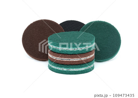 Sanding pads with velour backing on white background Sanding pads with velour backing on white background 109473435