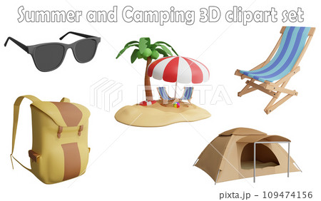 Summer and camping clipart element ,3D render summer and camping concept isolated on white background icon set No.1 109474156