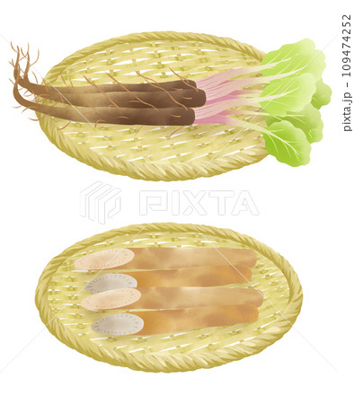 ザルにのったゴボウのイラストセット ザルにのったゴボウのイラストセット 109474252