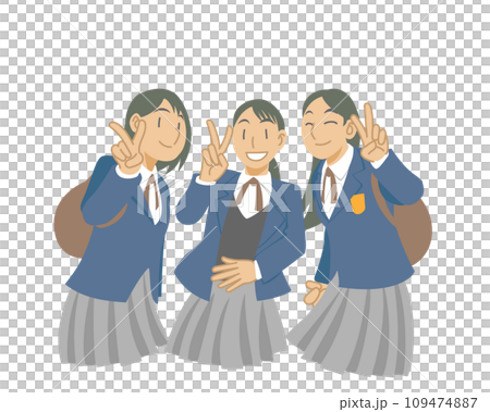 Female students giving a peace sign during a commemorative photo Female students giving a peace sign during a commemorative photo 109474887