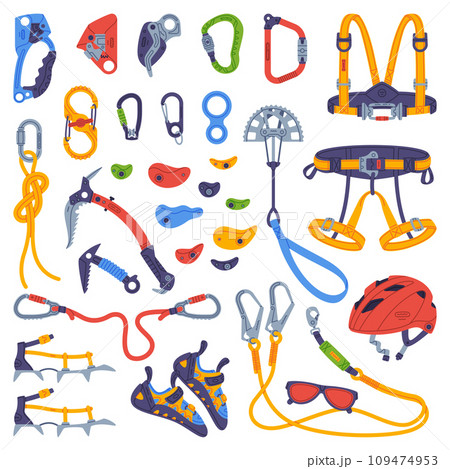 Climbing Equipment with Rope, Pickaxe and - Stock Illustration
