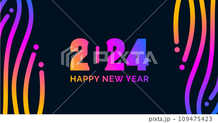 2024 Happy New Year colorful Text logo typography and background design template. greetings with 2024 numbers in the form of colored stained glass. Art design template 2024. Vector illustration. 109475423