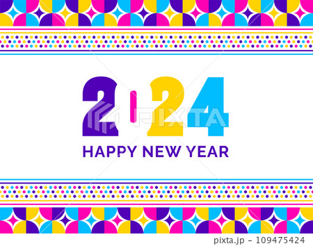 2024 Happy New Year colorful Text logo typography and background design template. greetings with 2024 numbers in the form of colored stained glass. Art design template 2024. Vector illustration. 109475424