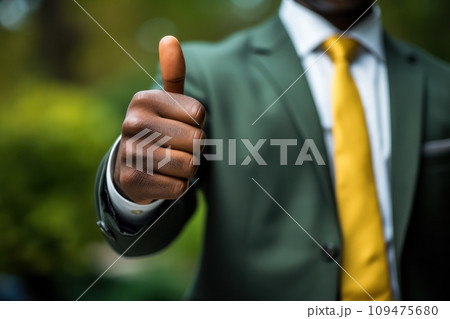 Businessman showing OK approve or like signal with thumb raise up, generative Ai 109475680