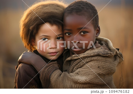 Boy reunites with his friend after hostage ordeal. AI generative 109476182