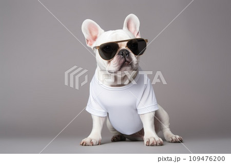 pet dog wear white shirt for mockup, generative AI 109476200